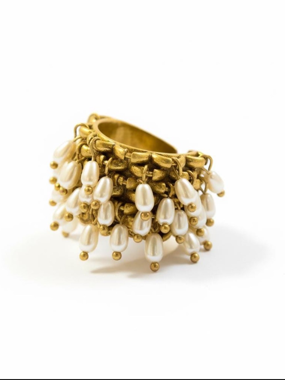 Gold plated Pearl Cluster Statement Ring - Women Jewelry size 7/8